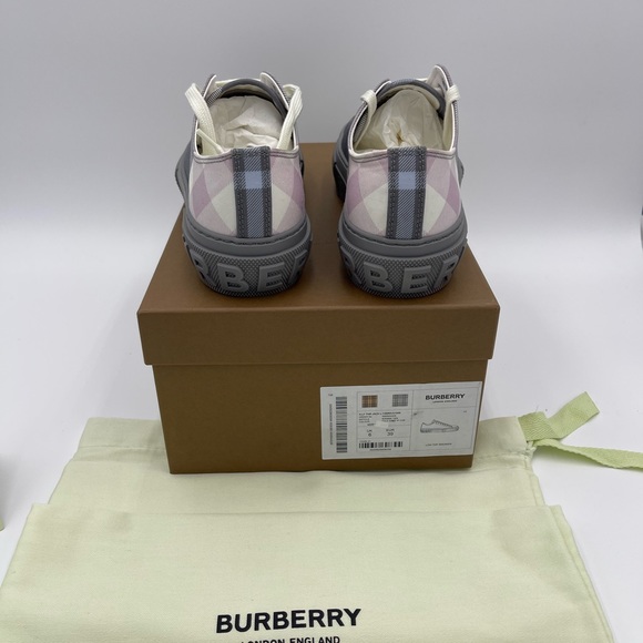Burberry Jack check Canvas low-top sneakers 39.5 pale grey/ pink - Picture 7 of 8